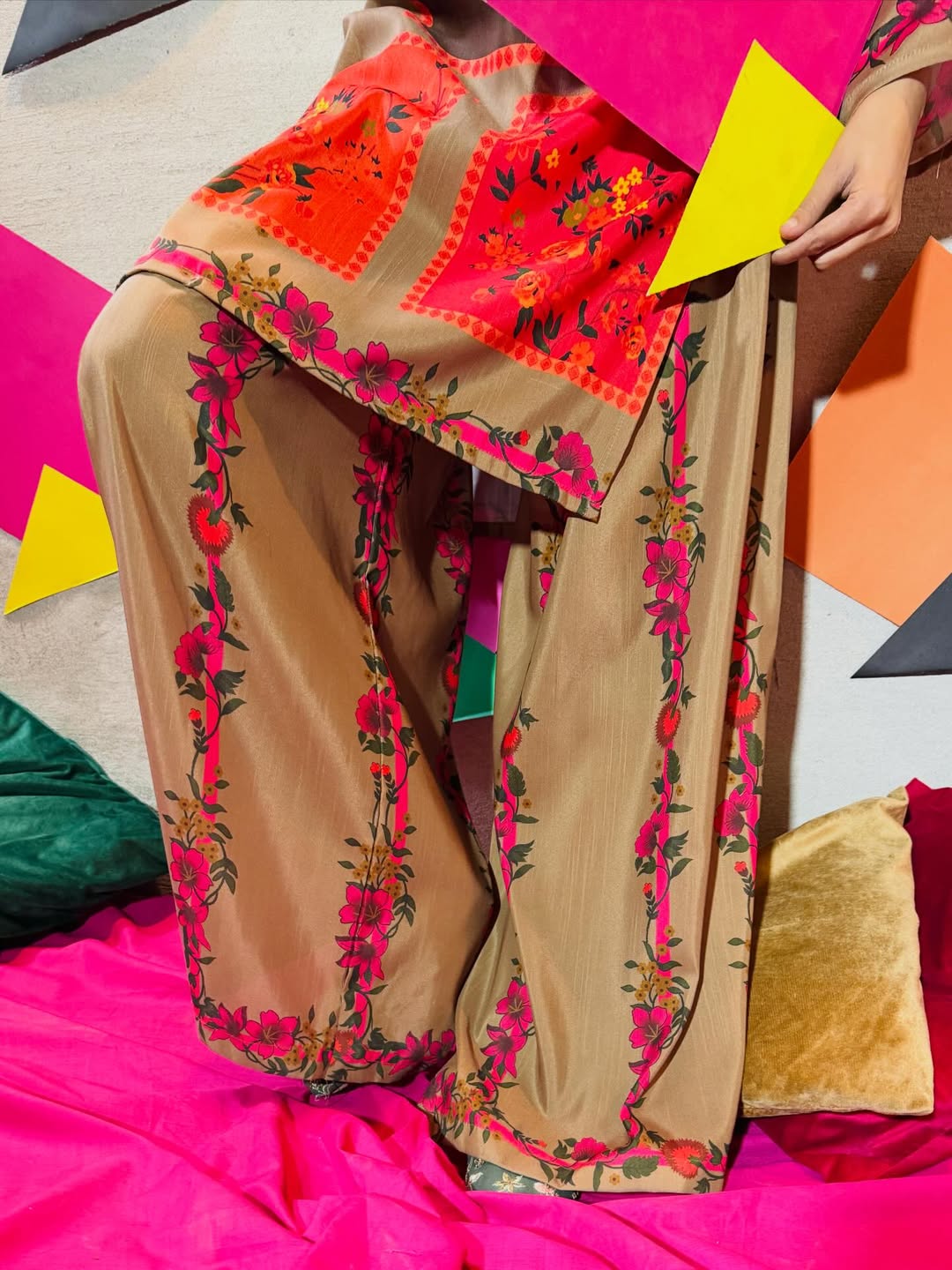 We Wears Gul-o-Gulzar 2-piece co-ord set featuring a colorful, traditional Basant-inspired outfit with vibrant patterns and fabric details.