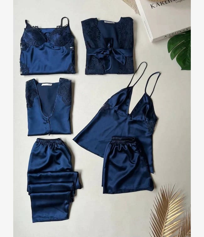 Midnight Elegance 6-Piece Luxurious Satin Nightwear Set - We Wears