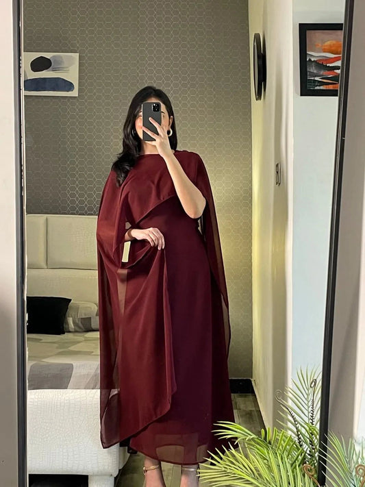 Premium Cape Shawl Dress - Elegant Two-Piece Party Gown for Women