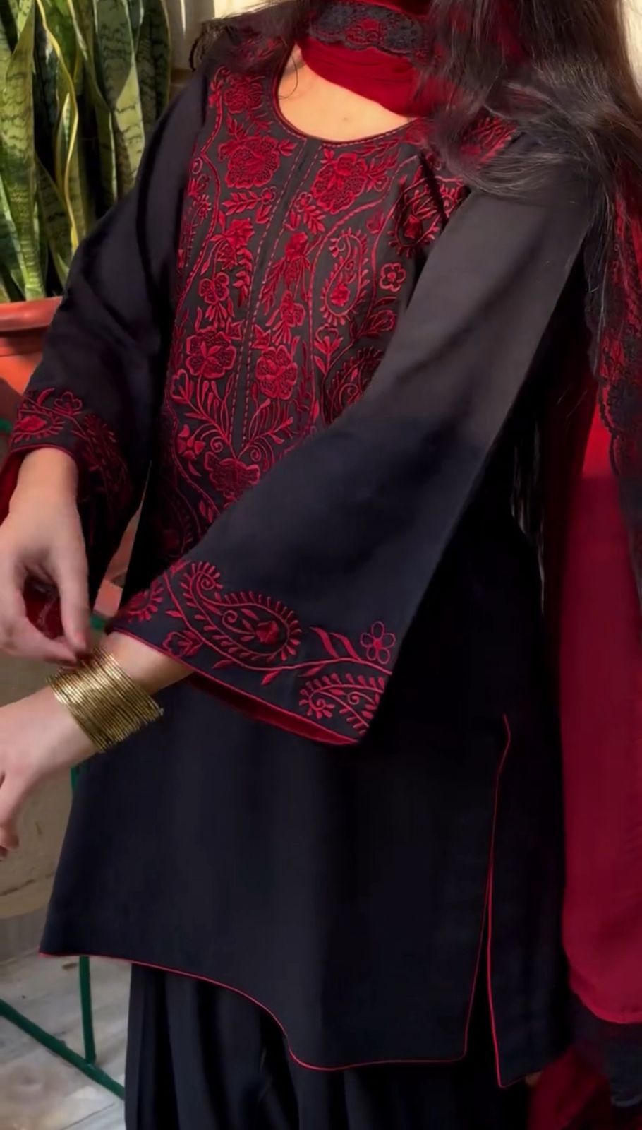 Noir Crimson Embroidered 3Piece