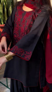 Noir Crimson Embroidered 3Piece
