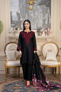Noir Crimson Embroidered 3Piece