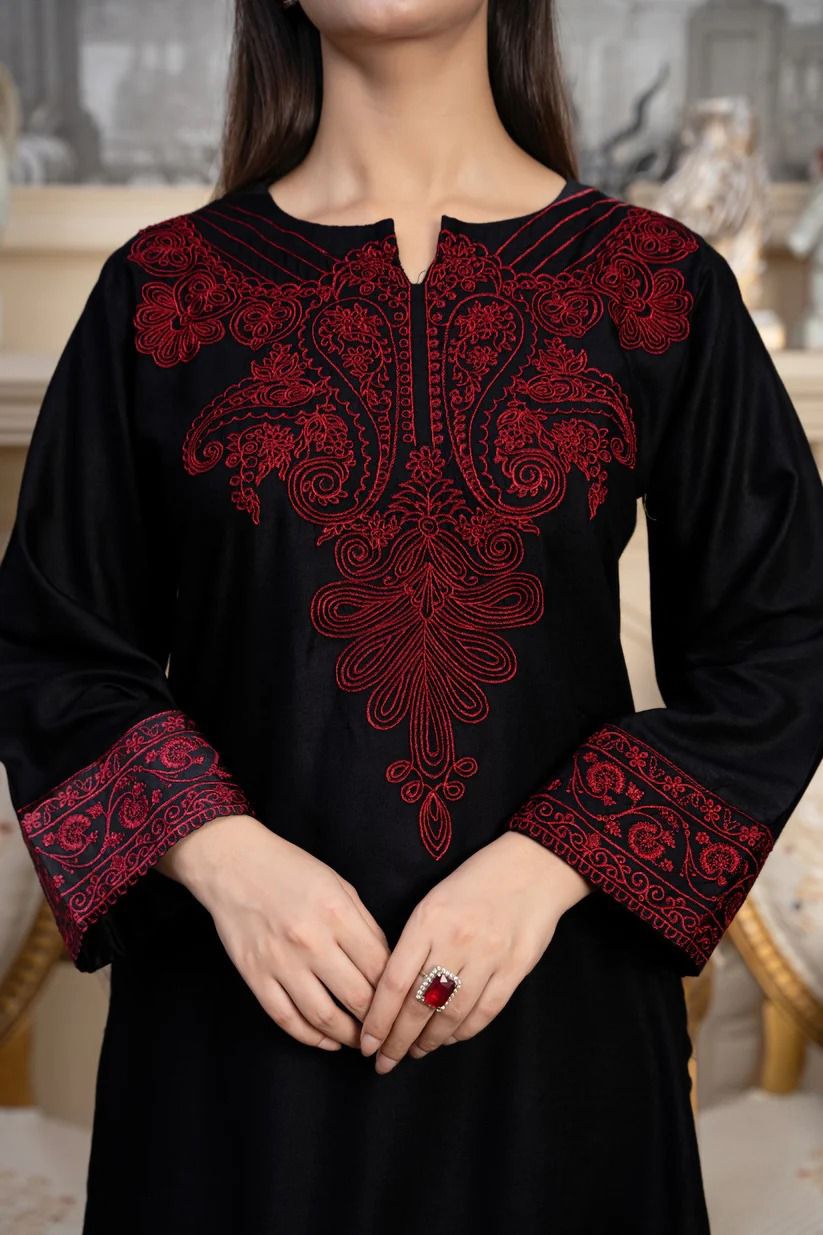 Noir Crimson Embroidered 3Piece