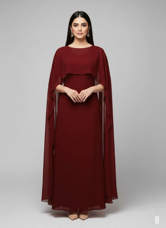 Premium Cape Shawl Dress - Elegant Two-Piece Party Gown for Women